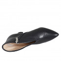 Woman's pointy high fronted shoe with V cut in black leather with zipper heel 7 - Available sizes:  34, 35, 42, 44
