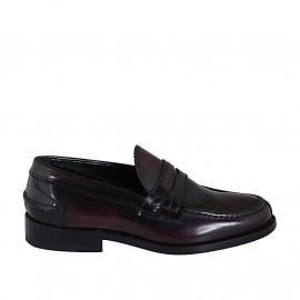 Man's elegant Penny loafer in maroon brush-off leather - Available sizes:  36, 37, 38, 46, 47, 48, 49, 50, 51