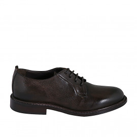 Men's plain derby lace shoe in brown leather - Available sizes:  36, 37, 38, 46, 47, 48, 49, 50, 51, 52, 53, 54