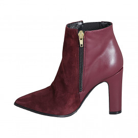 Stivaletto a punta da donna in pelle e camoscio bordeaux con elastico e cerniera tacco 10 - Misure disponibili: 32, 34, 35, 42, 43, 44, 46 2