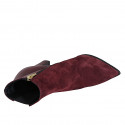 Woman's pointy ankle boot in maroon leather and suede with elastic and zipper heel 10 - Available sizes:  32, 34, 35, 42, 43, 44, 46