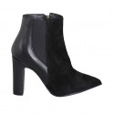 Woman's pointy ankle boot in black leather and suede with elastic and zipper heel 10 - Available sizes:  32, 33, 35, 42, 43, 45, 46