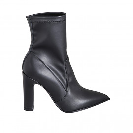 Stivaletto a punta da donna in pelle ed elasticizzato nero tacco grosso 10 - Misure disponibili: 34, 35, 43, 44, 45, 47