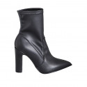 Bottines à bout pointu pour femmes en cuir et materiau elastique noir talon carré 10 - Pointures disponibles:  34, 35, 43, 44, 45, 47