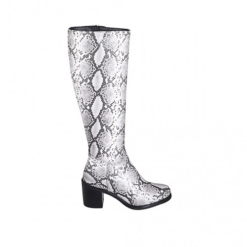 Bottes pour femmes avec fermeture Éclair et bout rondu en cuir imprimé blanc et gris talon 6 - Pointures disponibles:  33, 34, 35, 42, 43, 44, 47