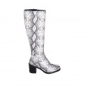 Woman's boot with zipper and rounded tip in white and gray printed leather heel 6 - Available sizes:  33, 35, 42, 43, 44, 47