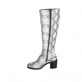 Bottes pour femmes avec fermeture Éclair et bout rondu en cuir imprimé blanc et gris talon 6 - Pointures disponibles:  33, 34, 35, 42, 43, 44, 47 2