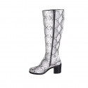 Bottes pour femmes avec fermeture Éclair et bout rondu en cuir imprimé blanc et gris talon 6 - Pointures disponibles:  33, 34, 35, 42, 43, 44, 47