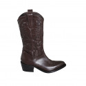 Bottes Texan pour femmes avec demi fermeture éclair et broderie en cuir marron foncé talon 5 - Pointures disponibles:  32, 33, 34, 43, 44, 45, 46