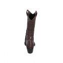 Woman's Texan boot with half zipper and embroidery in dark brown leather heel 5 - Available sizes:  32, 34, 43, 44, 45, 46