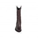 Woman's Texan boot with half zipper and embroidery in dark brown leather heel 5 - Available sizes:  32, 34, 43, 44, 45, 46