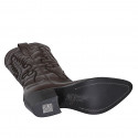 Woman's Texan boot with half zipper and embroidery in dark brown leather heel 5 - Available sizes:  32, 34, 43, 44, 45, 46
