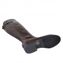 Woman's knee-high boot with back zipper and buckle in dark brown leather heel 3 - Available sizes:  33, 34, 35, 42, 43