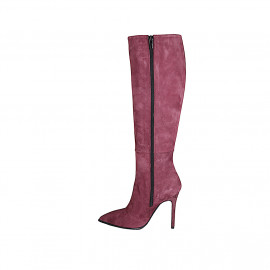 Botas a punta en gamuza granate con cremallera para mujer tacon 10 - Tallas disponibles:  33, 34, 35, 42, 43 2