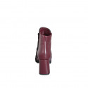 Woman's round-toe ankle boot with zipper in maroon leather with black leather accents heel 7 - Available sizes:  32, 42, 44, 46