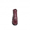 Woman's round-toe ankle boot with zipper in maroon leather with black leather accents heel 7 - Available sizes:  32, 42, 44, 46