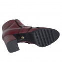 Stivaletto a punta tonda con cerniera in pelle bordeaux con rifiniture in pelle nera tacco 7 - Misure disponibili: 32, 42, 44, 46