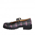 Woman's Mary Jane pump with straps in multicolored tartan fabric and black patent leather heel 4 - Available sizes:  45