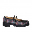 Escarpin Mary Jane pour femmes avec courroies en tissu tartan multicolor et cuir verni noir talon 4 - Pointures disponibles:  45