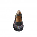 Decolté Mary Jane da donna con cinturini in tessuto tartan multicolore e vernice nera tacco 4 - Misure disponibili: 45