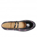 Decolté Mary Jane da donna con cinturini in tessuto tartan multicolore e vernice nera tacco 4 - Misure disponibili: 45