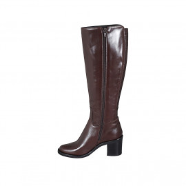 Woman's boot with elastic and zipper in dark brown leather heel 7 - Available sizes:  32, 33, 34, 35, 42, 43, 44, 45, 46, 47 2