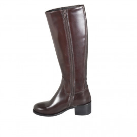 Woman's boot with elastic and zipper in dark brown leather heel 5 - Available sizes:  32, 33, 34, 35, 42, 43, 44, 46, 47 2