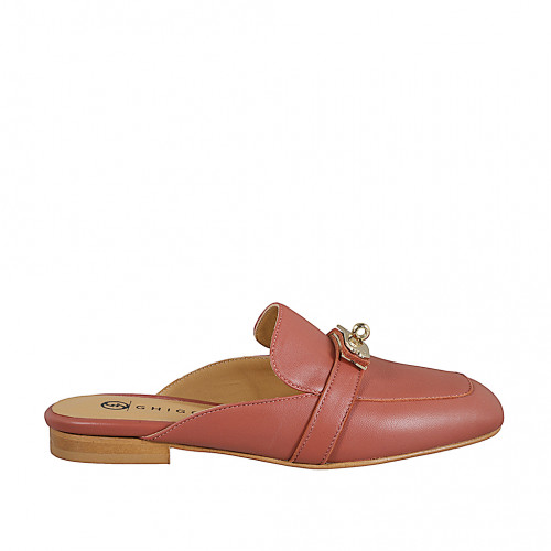 Woman’s pointy leather mules in brick...