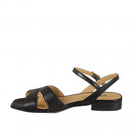 Sandalia de tiras para mujer en piel de color negro y tacón 2 - Tallas disponibles:  32, 33, 34, 42, 43, 44, 45, 46 2