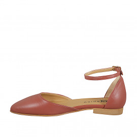 Scarpa aperta a punta con cinturino alla caviglia in pelle color rosso mattone tacco 2 - Misure disponibili: 32, 33, 34, 42, 43, 44, 45, 46 2