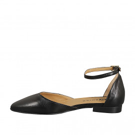 Zapato abierto puntiagudo con cinturón al tobillo en piel color negro con tacón 2 - Tallas disponibles:  32, 33, 34, 42, 43, 44, 45, 46 2