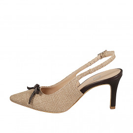 Slingback para mujer a punta en tejido beige y piel negra con lazo tacon 9 - Tallas disponibles:  31, 32, 33, 34, 35, 42, 43, 44, 45 2