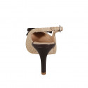 Slingback pour femmes à bout en tissu beige et cuir marron foncé avec nœud talon 9 - Pointures disponibles:  32, 33, 34, 35, 42, 43, 44