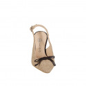 Slingback para mujer a punta en tejido beige y piel marron oscuro con lazo tacon 7 - Tallas disponibles:  32, 33, 34, 35, 42, 43, 44