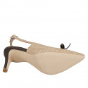 Slingback para mujer a punta en tejido beige y piel marron oscuro con lazo tacon 7 - Tallas disponibles:  32, 33, 34, 35, 42, 43, 44