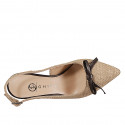 Slingback para mujer a punta en tejido beige y piel marron oscuro con lazo tacon 7 - Tallas disponibles:  32, 33, 34, 35, 42, 43, 44
