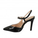 Woman’s pointy Mary Jane slingback in black patent leather with strap heel 9 - Available sizes:  31, 32, 33, 34, 35, 42, 43, 44, 45