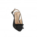 Slingback a punta para mujer en tejido y piel negra con lazo tacon 7 - Tallas disponibles:  31, 32, 33, 34, 35, 42, 43, 44, 45