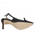 Slingback à bout pointu pour femmes en tissu et cuir noir avec nœud talon 7 - Pointures disponibles:  31, 32, 33, 34, 35, 42, 43, 44, 45