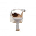 Slingback para mujer en tejido bouclé blanco con botón en piel gris tacon 9 - Tallas disponibles:  31, 32, 33, 34, 35, 42, 43, 44, 45