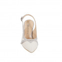 Woman’s slingback in white bouclé fabric with gray leather button heel 9 - Available sizes:  31, 32, 33, 34, 35, 42, 43, 44, 45