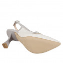 Slingback para mujer en tejido bouclé blanco con botón en piel gris tacon 7 - Tallas disponibles:  31, 32, 33, 34, 35, 42, 43, 44, 45