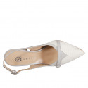 Slingback pour femmes en tissu bouclé blanc avec bouton en cuir gris talon 9 - Pointures disponibles:  31, 32, 33, 34, 35, 42, 43, 44, 45