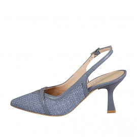 Slingback a punta da donna in pelle color avio e bottone in tessuto avio tacco 7 - Misure disponibili: 31, 32, 33, 34, 35, 42, 43, 44, 45 2