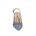 Slingback à bout pointu pour femme en cuir bleu gris avec bouton en tissu bleu gris talon 7 - Pointures disponibles:  31, 32, 33, 34, 35, 42, 43, 44, 45