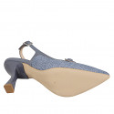 Slingback a punta para mujer en piel color azul grisaceo con botón en tela azul grisaceo tacon 7 - Tallas disponibles:  31, 32, 33, 34, 35, 42, 43, 44, 45