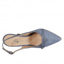 Slingback a punta para mujer en piel color azul grisaceo con botón en tela azul grisaceo tacon 7 - Tallas disponibles:  31, 32, 33, 34, 35, 42, 43, 44, 45
