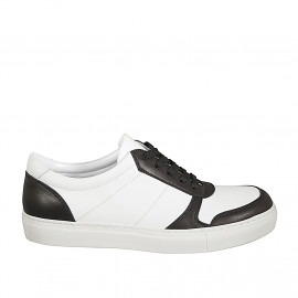 Sneaker stringata da donna con plantare estraibile in pelle bianca e nera zeppa 3 - Misure disponibili: 42, 43, 44, 45, 46, 47