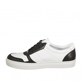 Sneaker stringata da donna con plantare estraibile in pelle bianca e nera zeppa 3 - Misure disponibili: 42, 43, 44, 45, 46, 47 2