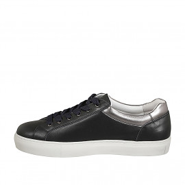 Sneaker à lacets pour femme avec semelle amovible en cuir noir et cuir lamé argent talon compensé 3 - Pointures disponibles:  42, 43, 44, 45, 46, 47 2